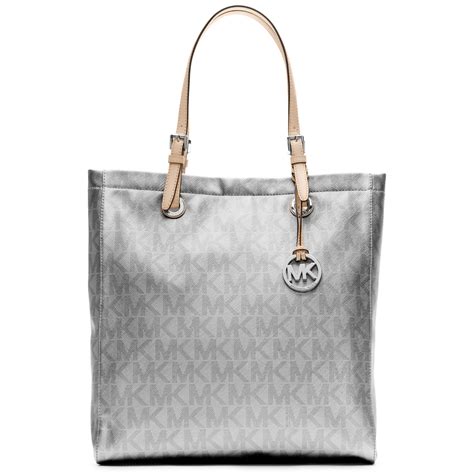 buy michael kors metallic silver tote purse discount|michael kors silver tote bag.